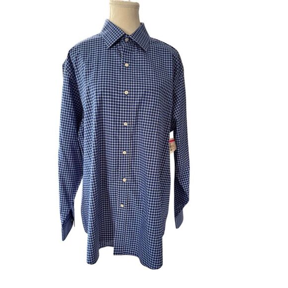 Brooks Brothers Regent Fit Men's 17 Blue Checkered Dress Shirt Long Sleeve NWT - Picture 1 of 11